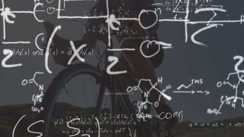 Mathematical Equations Overlay on Cyclist for Science Concept