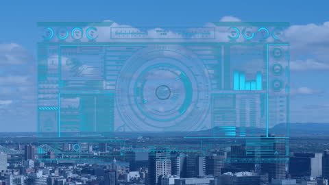 Futuristic Data Interface Over Modern Cityscape