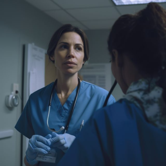 Two Female Healthcare Professionals Discussing in a Hospital Corridor - Download Free Stock Images Pikwizard.com