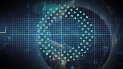 Spinning Dot Circular Pattern with Digital Grid Overlay