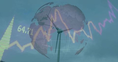 Wind Turbine with Global Data Analysis Display and Financial Overlay