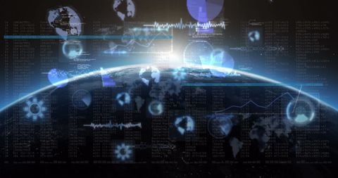 Global Data Processing Over Planet Earth with Digital Interfaces - Download Free Stock Images Pikwizard.com