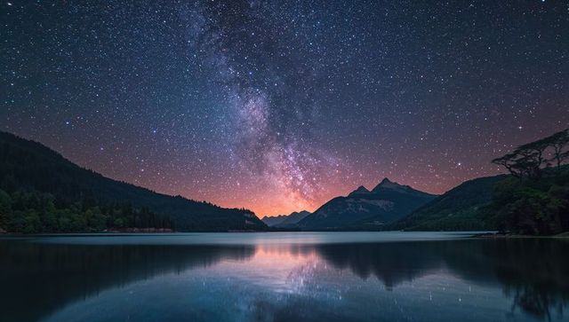 Stunning Milky Way Over Mountain Lake at Night