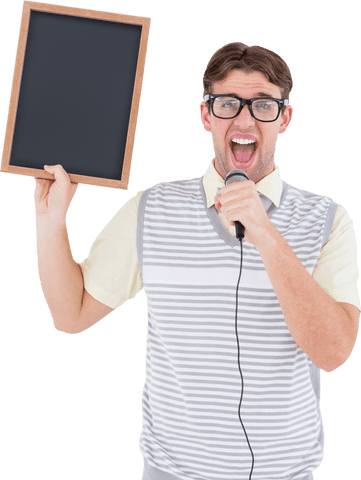 geeky person holding black chalkboard and singing - Download Free Stock Videos Pikwizard.com