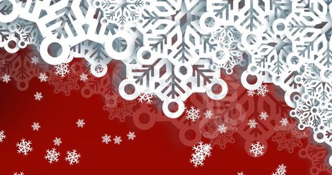 Abstract Snowflakes on Red Background Evoking Winter Joy