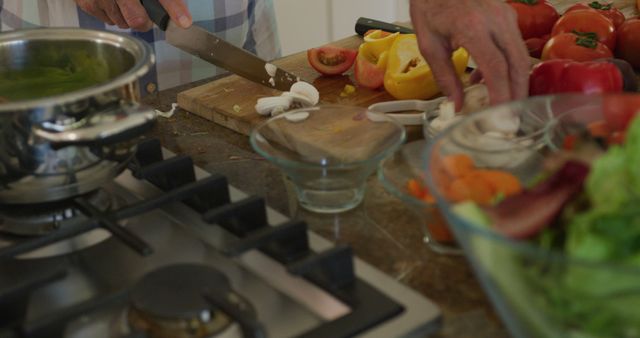 Hands Cutting Vegetables for Cooking on Kitchen Counter - Download Free Stock Images Pikwizard.com