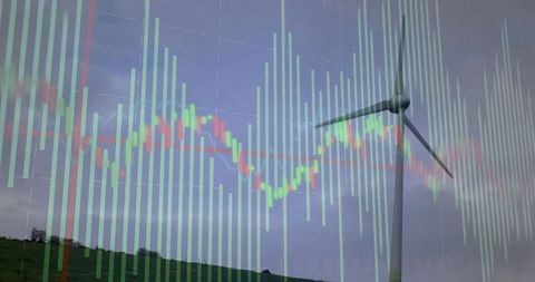 Renewable Energy Concept with Wind Turbine and Financial Chart Overlay