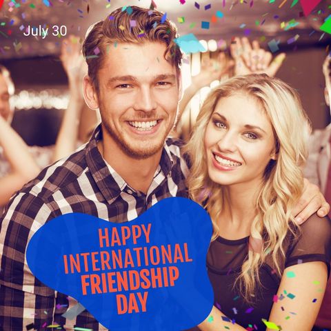 Happy Friendship Day Celebration with Smiling Friends at Festive Party