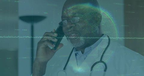 Doctor using smartphone for telemedicine consultation in clinic