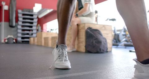 Close-Up of Legs Walking in Gym Capturing Fitness and Exercise Action