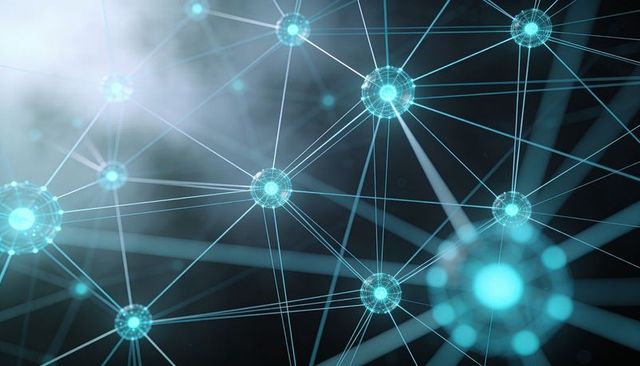 Glowing Neural Network of Connected Nodes and Holographic Lines in Neon Cyberspace