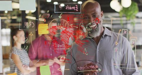 Business Team Innovating Ideas with Glass Board Visualizations