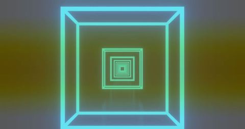 Futuristic Neon Tunnel Abstract Blue Square Frames