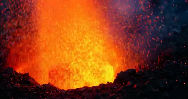 Volcano Vent Erupts Luminous Lava Fountain in Dramatic Display