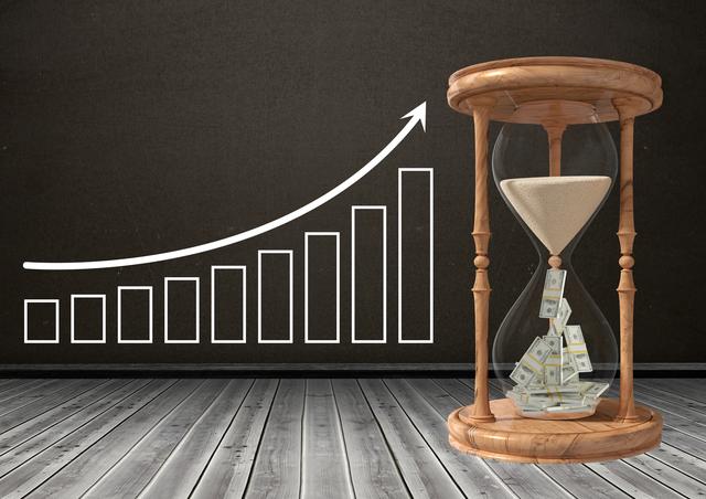 Hourglass with Money and Growth Chart on Blackboard - Download Free Stock Photos Pikwizard.com