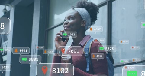 African American Woman Engaging with Digital Social Media Notifications