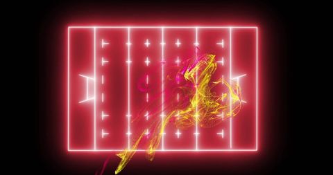 Neon football field with dynamic abstract light trails