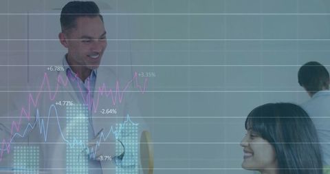 Corporate Team Analyzing Financial Data with Chart Overlay