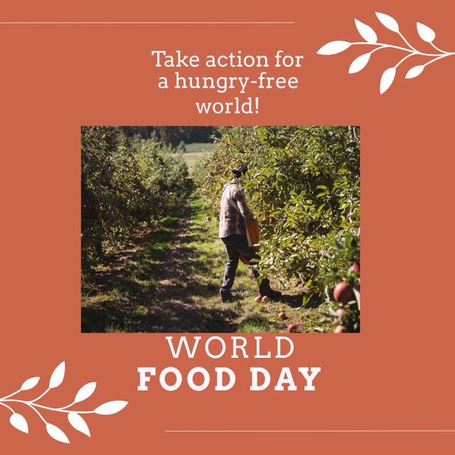 World Food Day Poster with Apple Orchard Background and Inspirational Message - Download Free Stock Templates Pikwizard.com