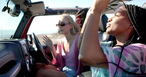 Friends Enjoying Road Trip Adventure in Convertible Car - Download Free Stock Images Pikwizard.com