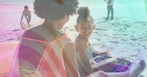 Loving family enjoys vibrant day on sunny beach