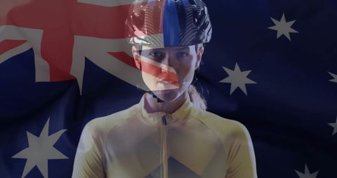 Caucasian female cyclist with australian flag background
