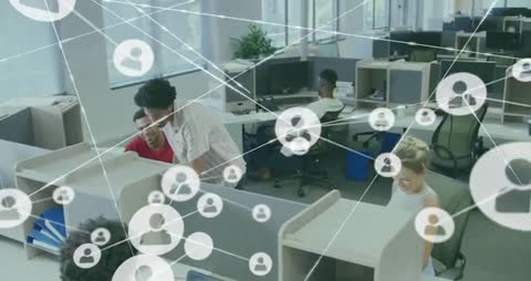 Digital Networking Concept in Modern Open Office Workspace