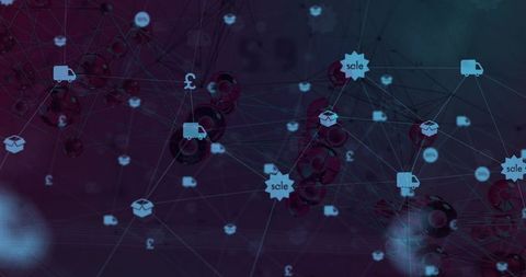 Visualizing commerce network connecting supply chain logistics with 3d nodes, trucks, sale tags