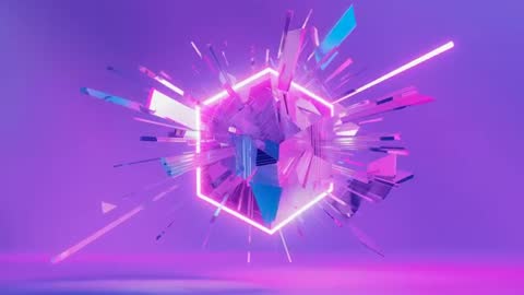 Futuristic Neon Hexagon Digital Explosion Animation