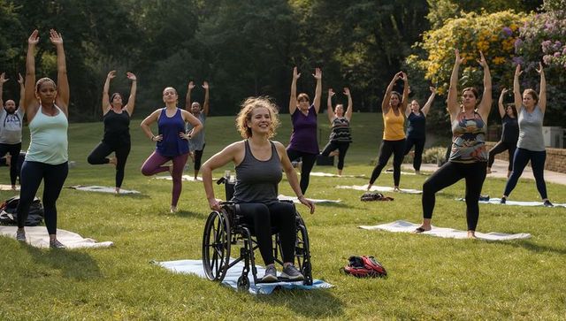Inclusive outdoor yoga class promoting health and diversity