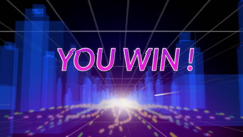 You Win Message with Neon Cityscape Animation