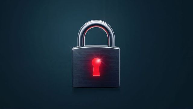 Chrome Padlock with Red Glowing Keyhole on Dark Teal Background for Cybersecurity Branding