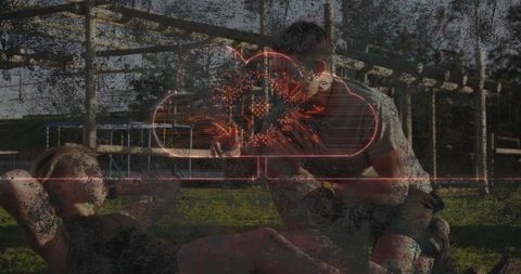 Outdoor Fitness Training on Obstacle Course with Team Collaboration