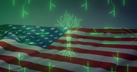 Digital Innovation and Technology Concept on American Flag