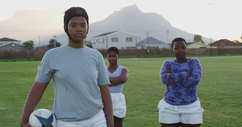 Determined Rugby Players Preparing for Intense Training