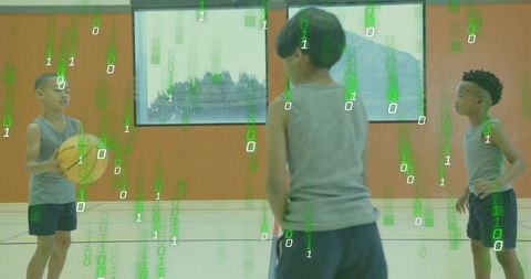 Boys with Basketball Embracing Technology Binary Overlay