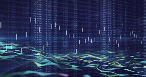 Visualizing Holographic Financial Mesh with Candlestick Charts, Neon Wireframe and Grid