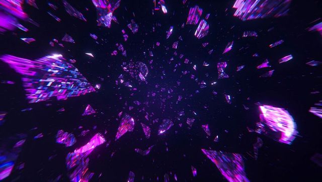 Neon-Lit Fragments Shattering in Futuristic Void