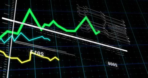 Dynamic data graphs illustrate financial market trends