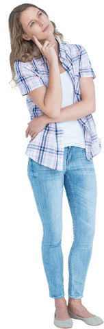 Caucasian Woman Contemplating on Transparent Background