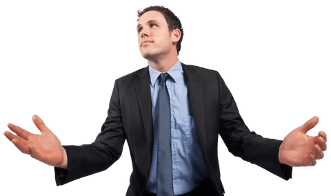 Businessman in Suit with Arms Open Wide on Transparent Background