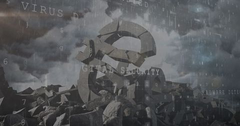 Crumbling Euro Symbol Amidst Digital Security Coding