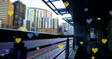 Cityscape Background with Floating Symbolic Hearts