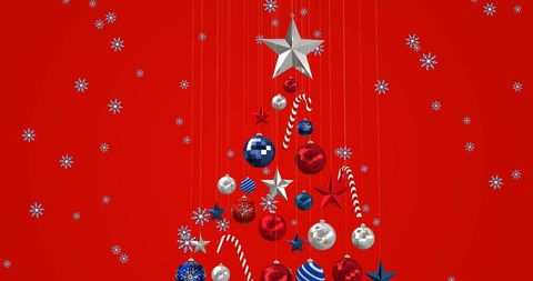 Festive Christmas Tree Ornaments with Falling Snowflakes - Download Free Stock Images Pikwizard.com