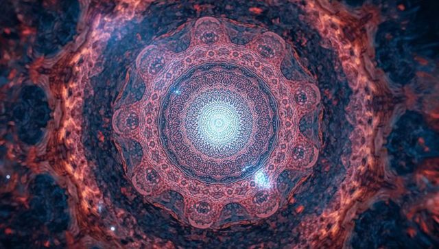 Intricate Fractal Mandala in Futuristic Cosmic Tunnel