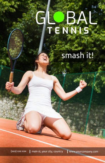 Female Tennis Player Celebrating Victory on Court - Download Free Stock Templates Pikwizard.com