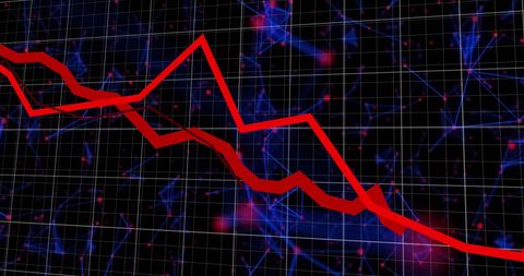 Digital Network with Declining Graph Overlay - Download Free Stock Images Pikwizard.com