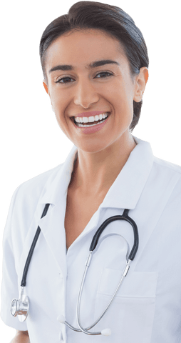 Smiling caucasian female doctor on transparent background