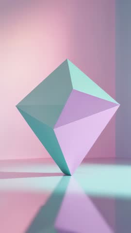 Rotating Pastel Mint Lilac Polyhedron Loop — Vertical 3D Abstract Minimalist Background