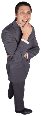 Transparent Businessman Touching Chin in Pensive Pose